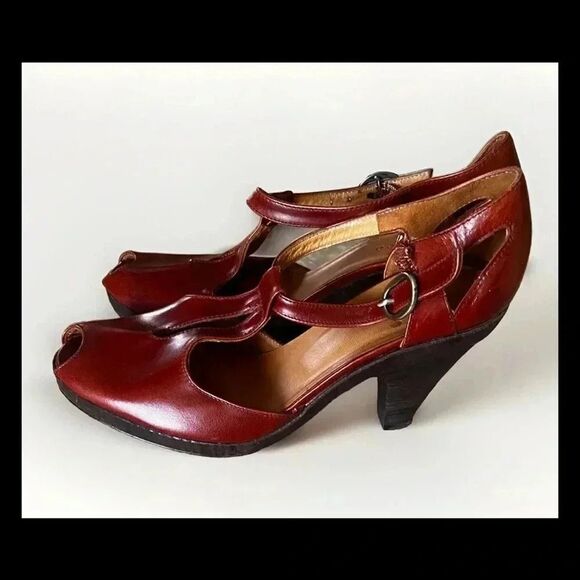 Coclico Women Block Heel Straps Peep Toe Pumps Brown Leather Size 39.5(9) - Picture 7 of 12